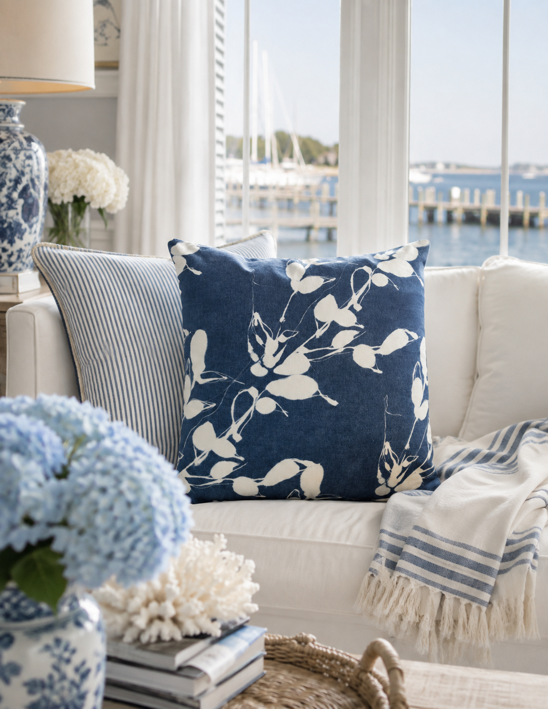 The Porto Indigo European Linen Throw Pillow
