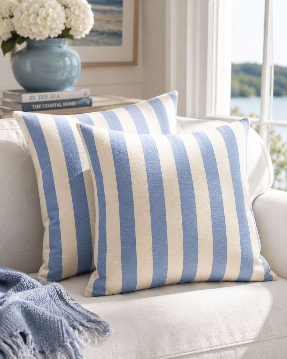Santiago Handwoven Cabana Stripe Pillow — Sky Blue | Bay & Bridle