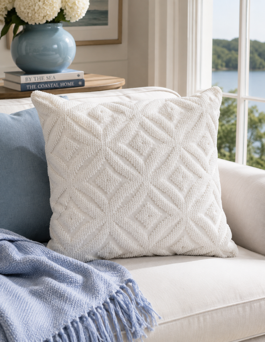18"x18" White Indoor Outdoor Ogee Decorative Pillow