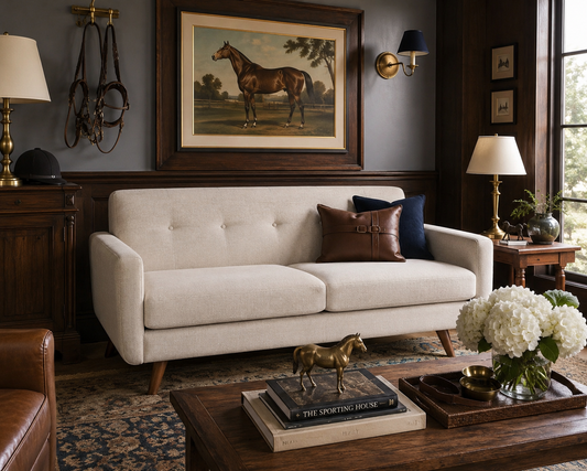 Sutton Tufted Linen Loveseat – Mid-Century Upholstered 2-Seat Sofa in Beige