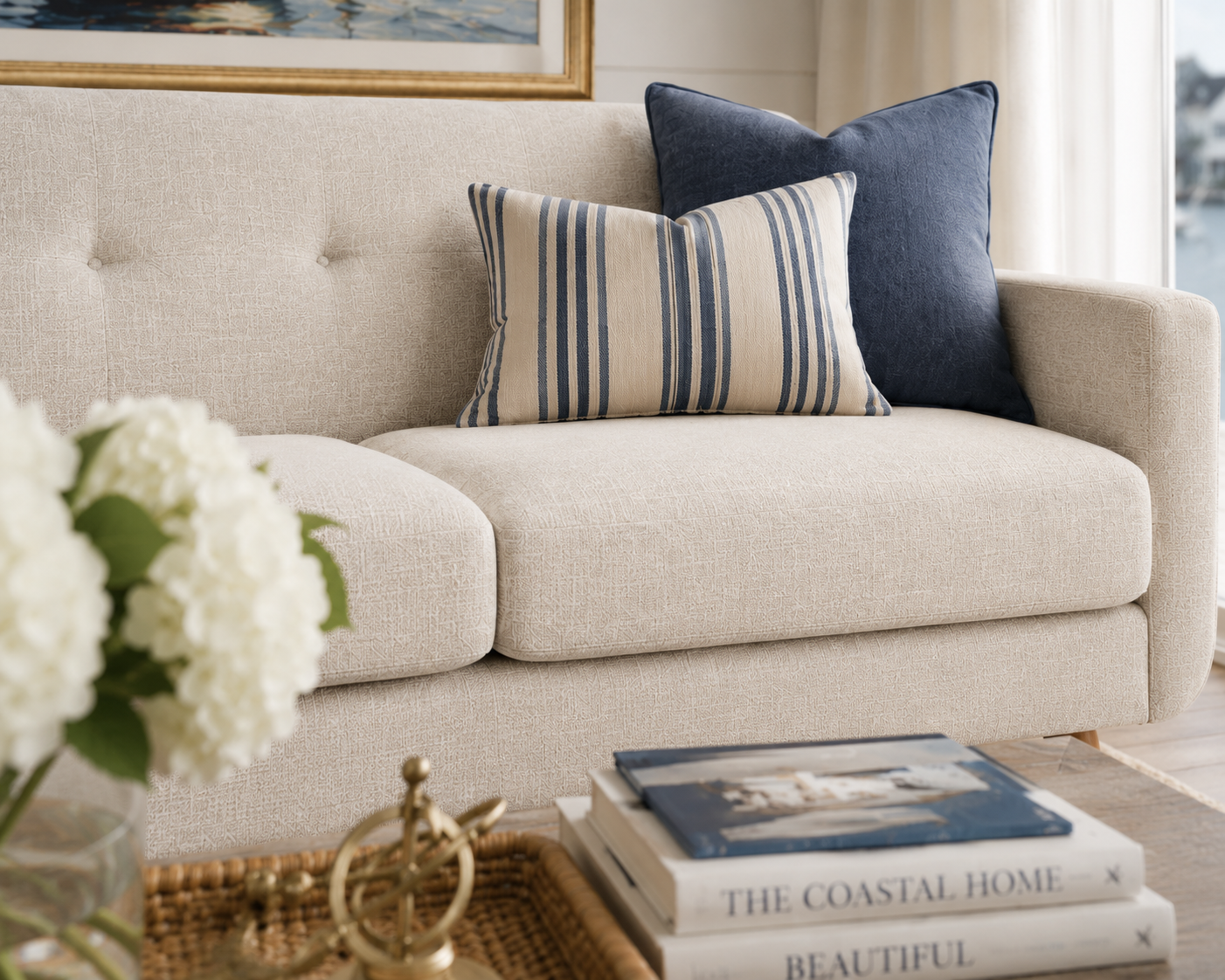Sutton Tufted Linen Loveseat – Mid-Century Upholstered 2-Seat Sofa in Beige
