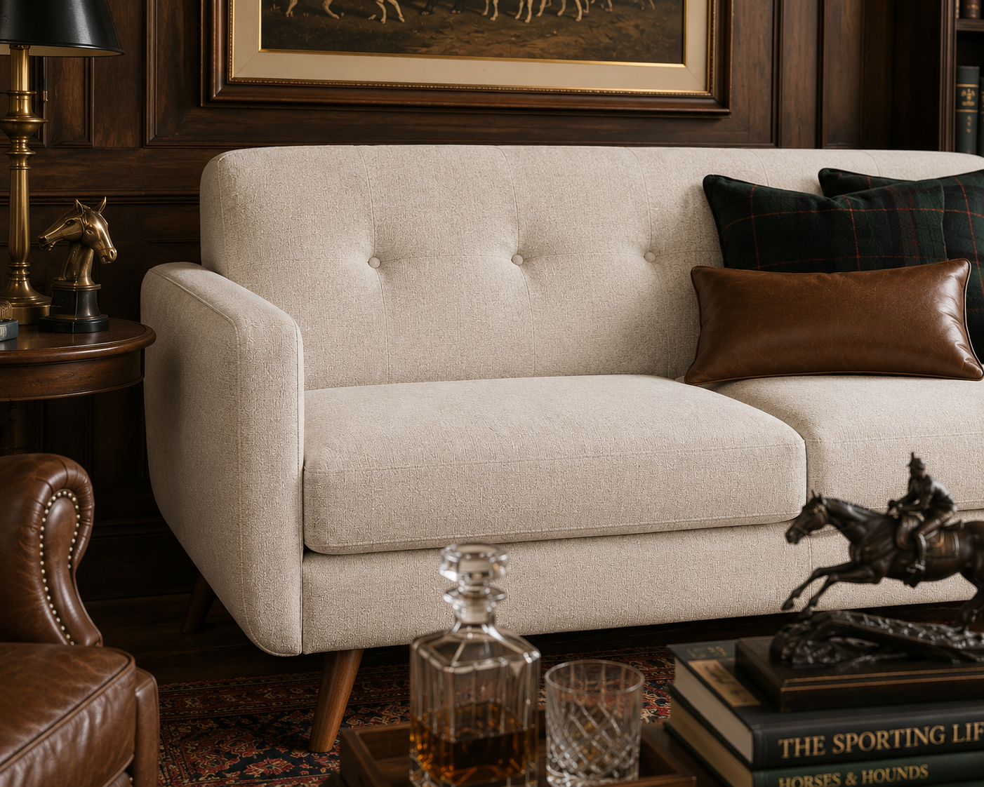 Sutton Tufted Linen Loveseat – Mid-Century Upholstered 2-Seat Sofa in Beige