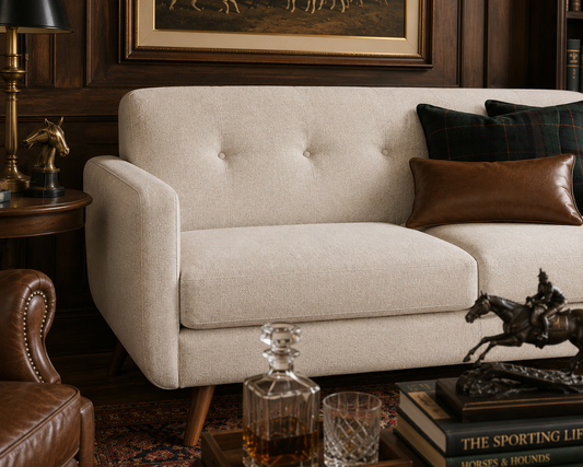 Sutton Tufted Linen Loveseat – Mid-Century Upholstered 2-Seat Sofa in Beige
