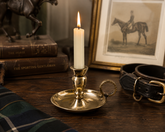 Heirloom Brass Chamberstick Candle Holder – Small Traditional Taper Candle Holder with Ring Handle