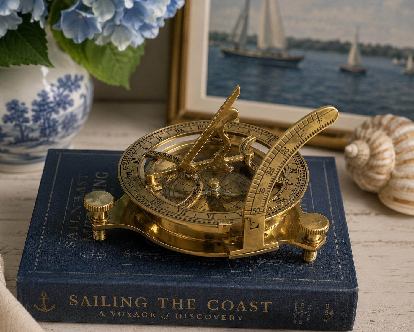 Heirloom Brass Sundial Compass – Solid Brass Nautical Compass with Adjustable Sundial