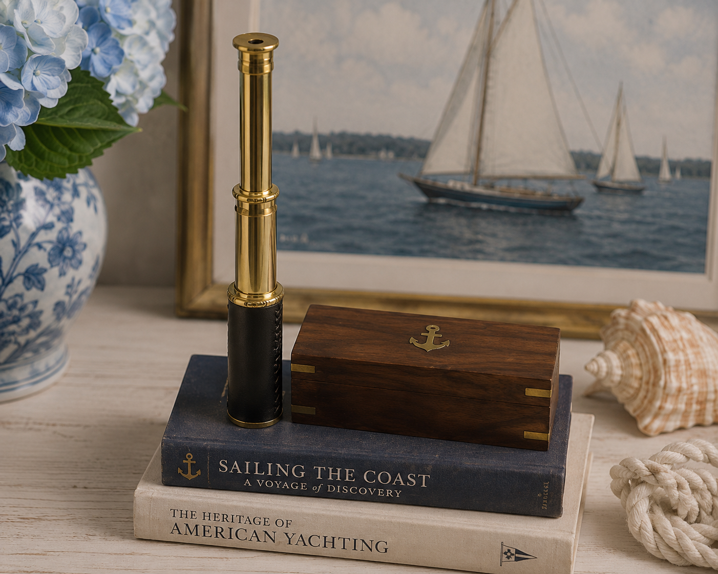 Heirloom Brass Spyglass Telescope with Wooden Display Box – 15" Nautical Maritime Décor