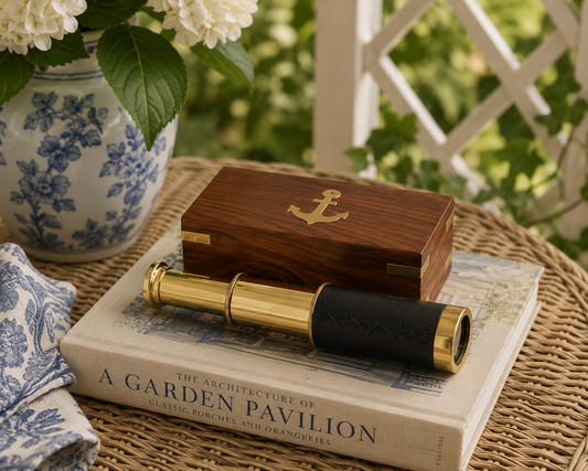 Heirloom Brass Spyglass Telescope with Wooden Display Box – 6" Nautical Decorative Telescope