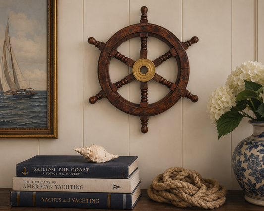 Heirloom Wooden Ship Wheel – 18" Solid Wood Nautical Wall Décor