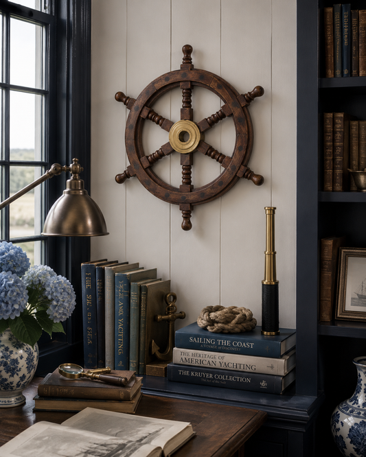 Heirloom Wooden Ship Wheel – 18" Solid Wood Nautical Wall Décor