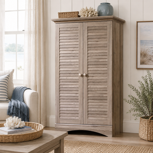 Seabrook Louvered Storage Armoire Cabinet