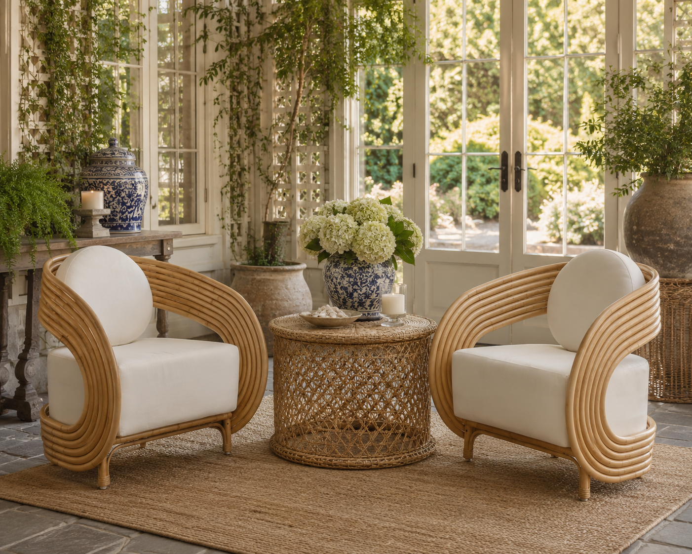 Madrid Natural Rattan Upholstered Armchair with Cushions