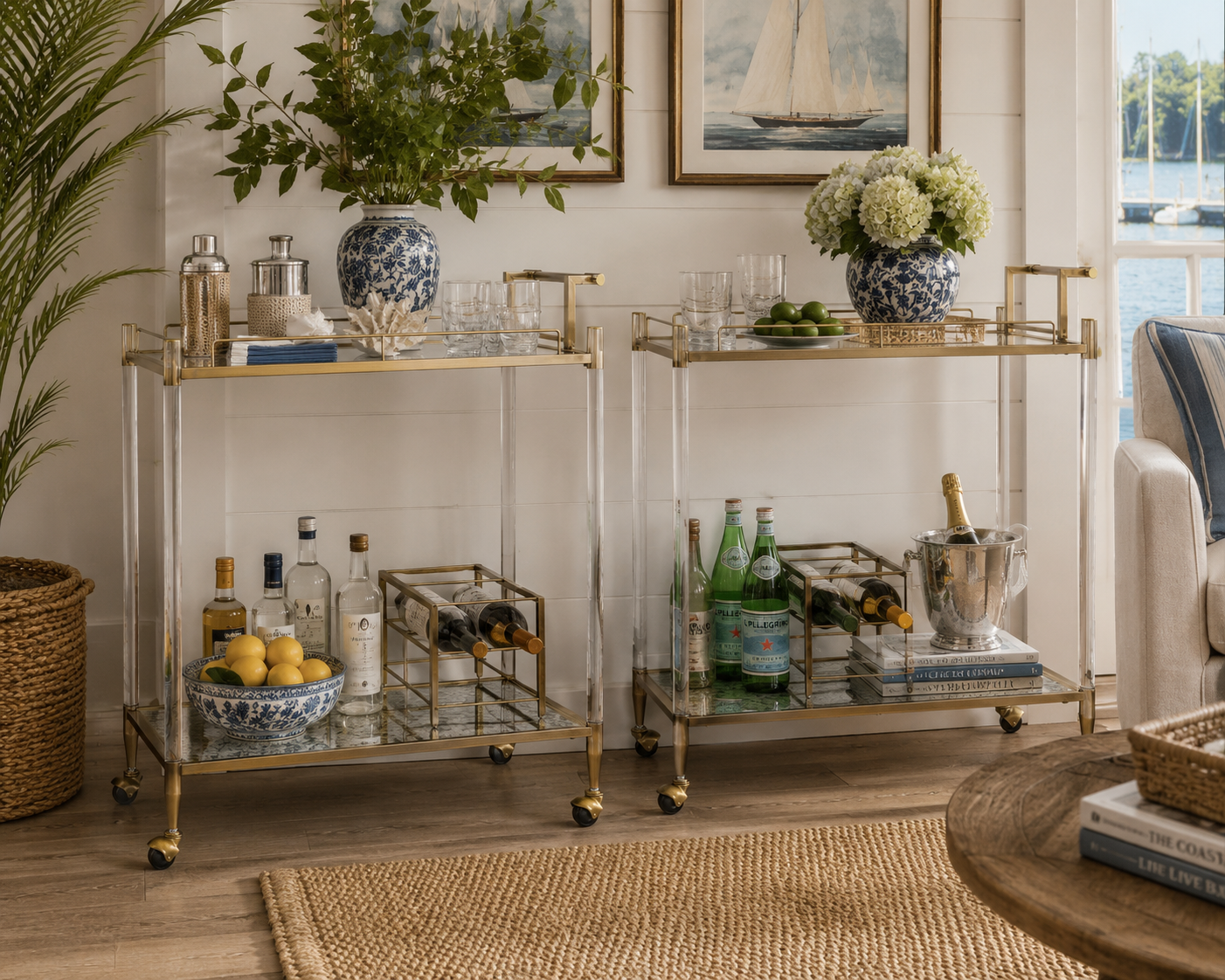 Cirro Antique Brass Bar & Serving Cart with Tempered Glass Shelves