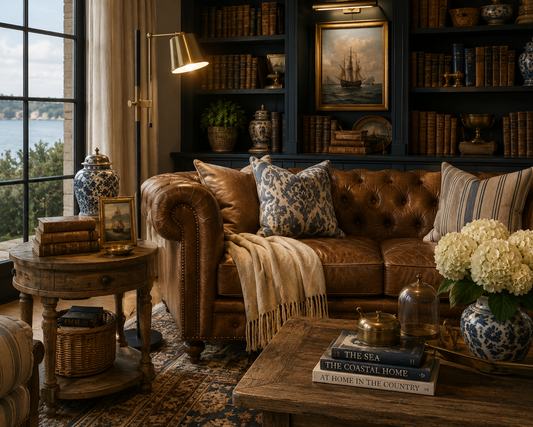 Mercer Adjustable Floor Lamp | Black & Antique Brass Reading Lamp | Coastal Library Collection | Bay & Bridle