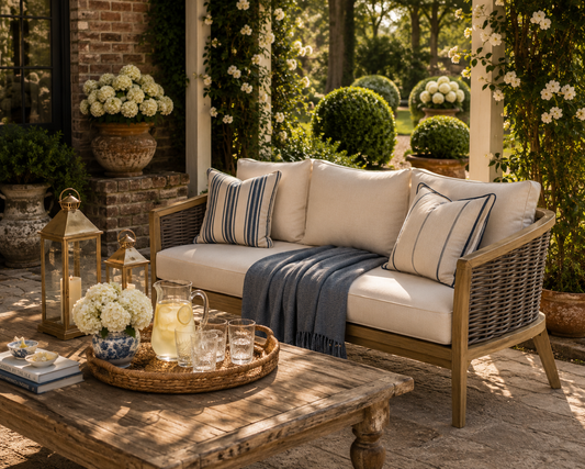 Ashcroft Outdoor Woven Acacia Sofa | Garden Pavilion Collection | Bay & Bridle