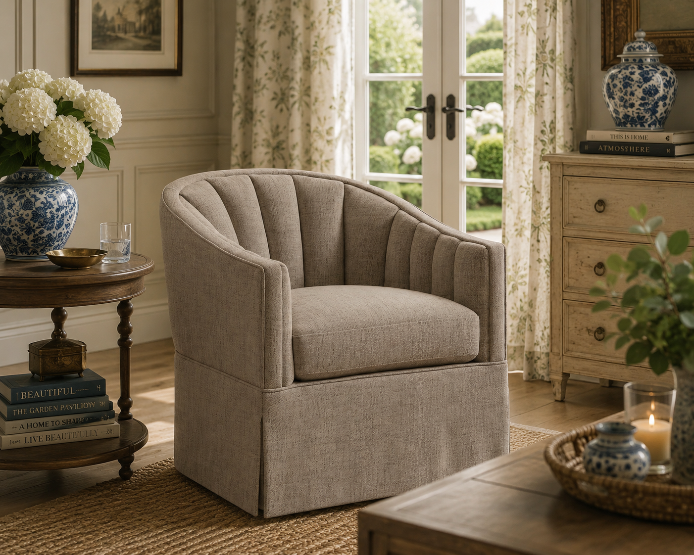The Ashbourne Skirted Swivel Accent Chair