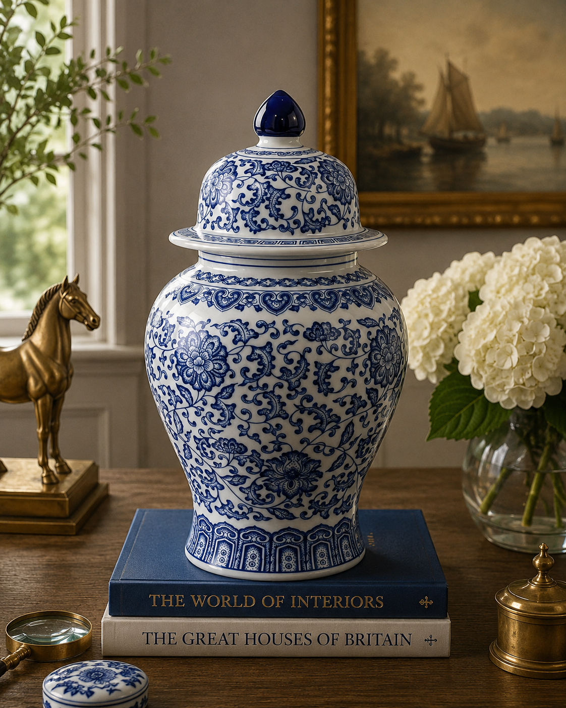 Blue & White Chinoiserie Lotus Ginger Jar | Decorative Porcelain Vase | Bay & Bridle