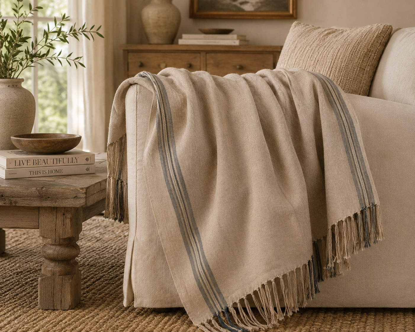 The Ashbourne Heritage Stripe Linen Throw Blanket