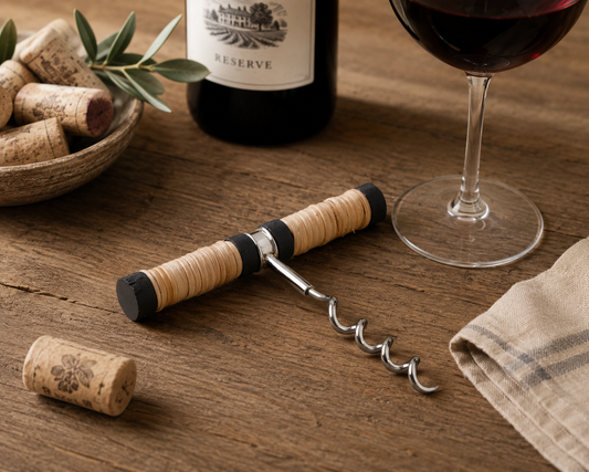 The Ashbourne Rattan & Black Mango Wood Corkscrew