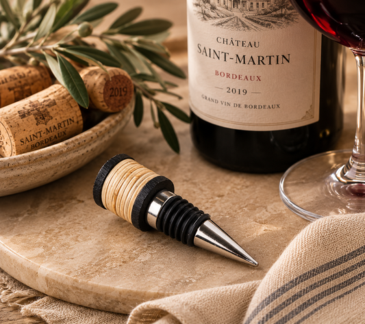 The Ashbourne Rattan & Black Mango Wood Bottle Stopper
