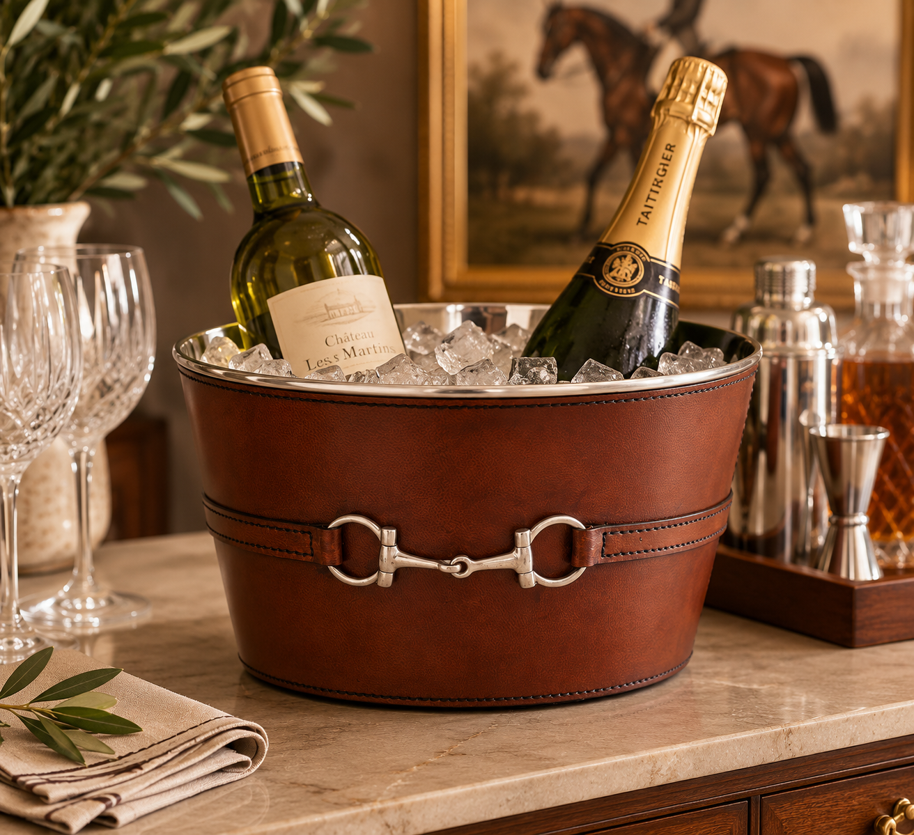 The Ashbourne Genuine Leather Horse Bit Ice Bucket