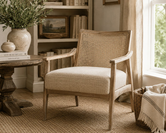 The Ashbourne Cane Back Upholstered Accent Chair