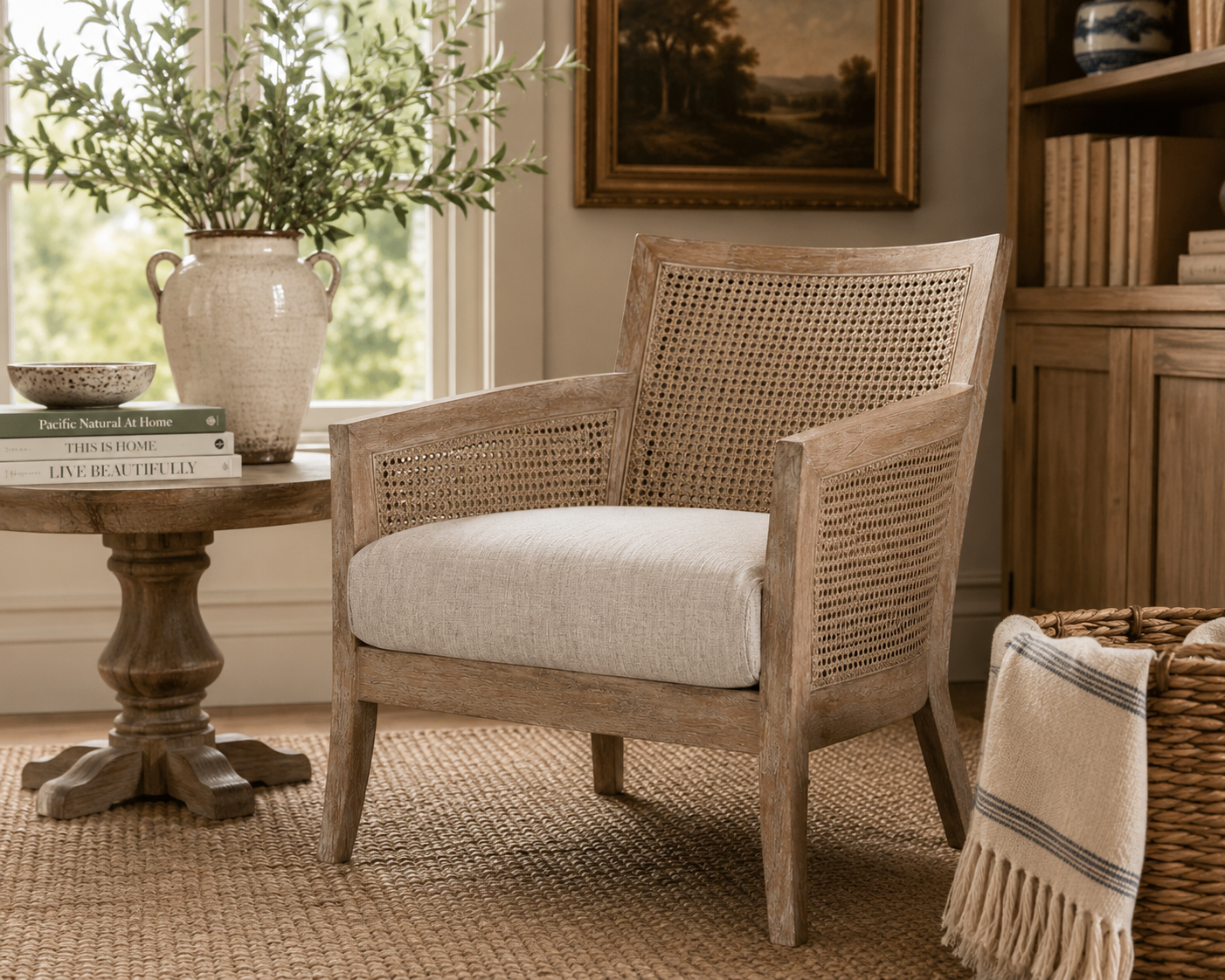 The Ashbourne Reclaimed Oak Cane Accent Chair
