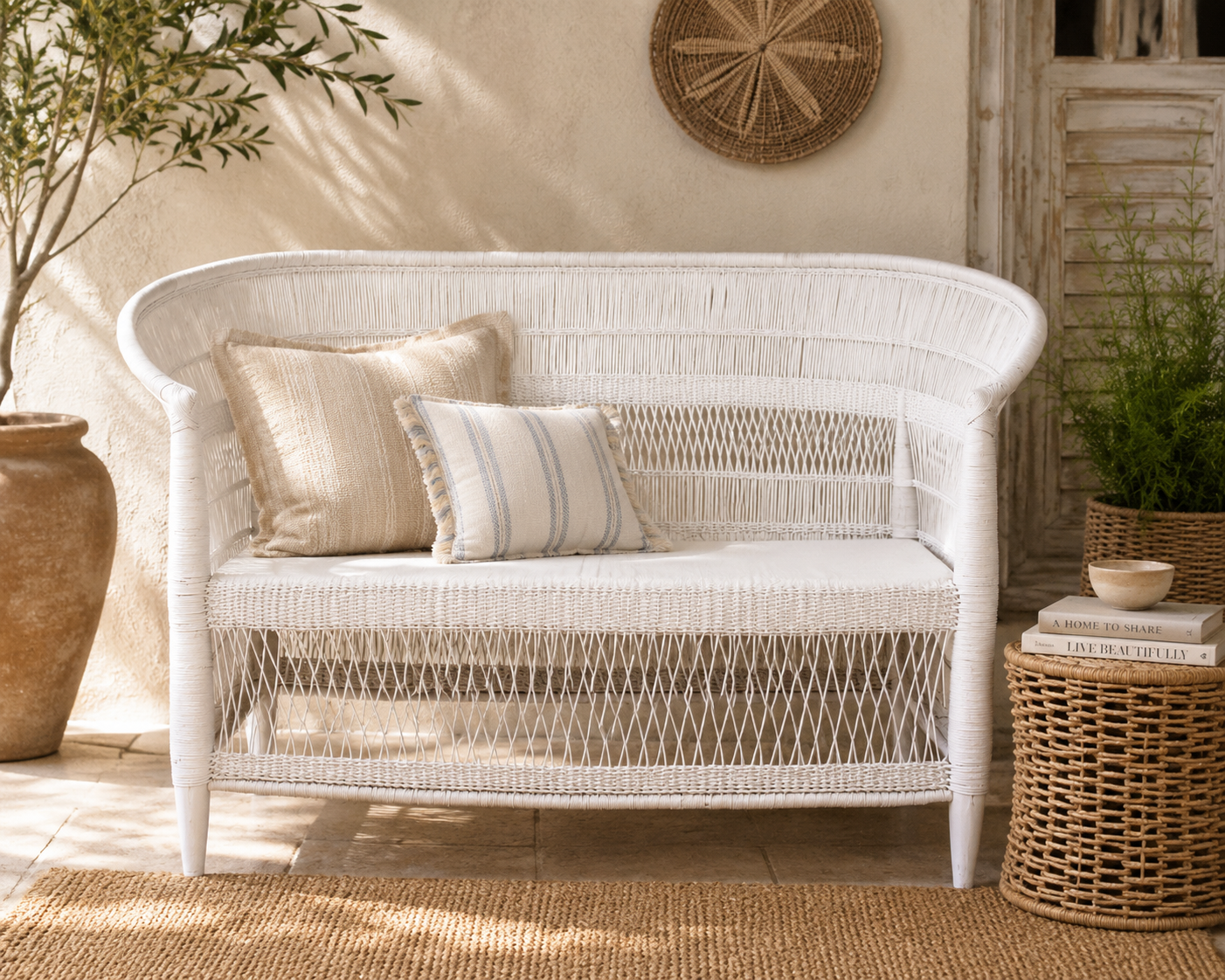 Malawi Handwoven Cane Loveseat