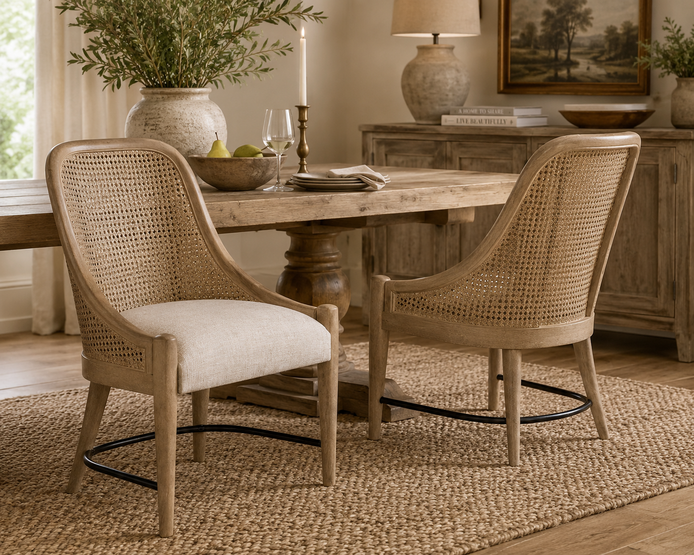 The Ashbourne Sand Cane Back Host Dining Chairs (Set of 2)