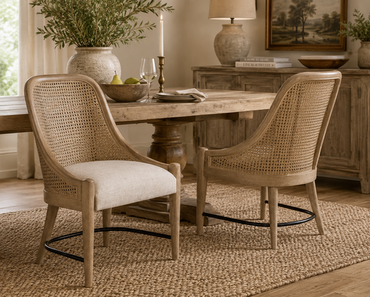The Ashbourne Sand Cane Back Host Dining Chairs (Set of 2)