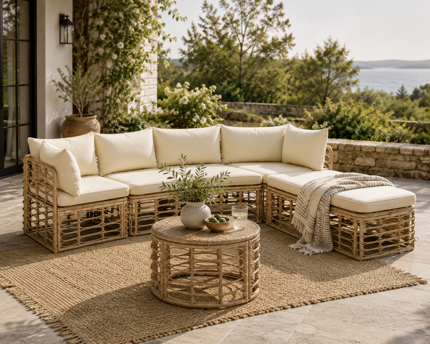 The Ashbourne Modular All-Weather Wicker Outdoor Sectional Sofa Set with Round Coffee Table