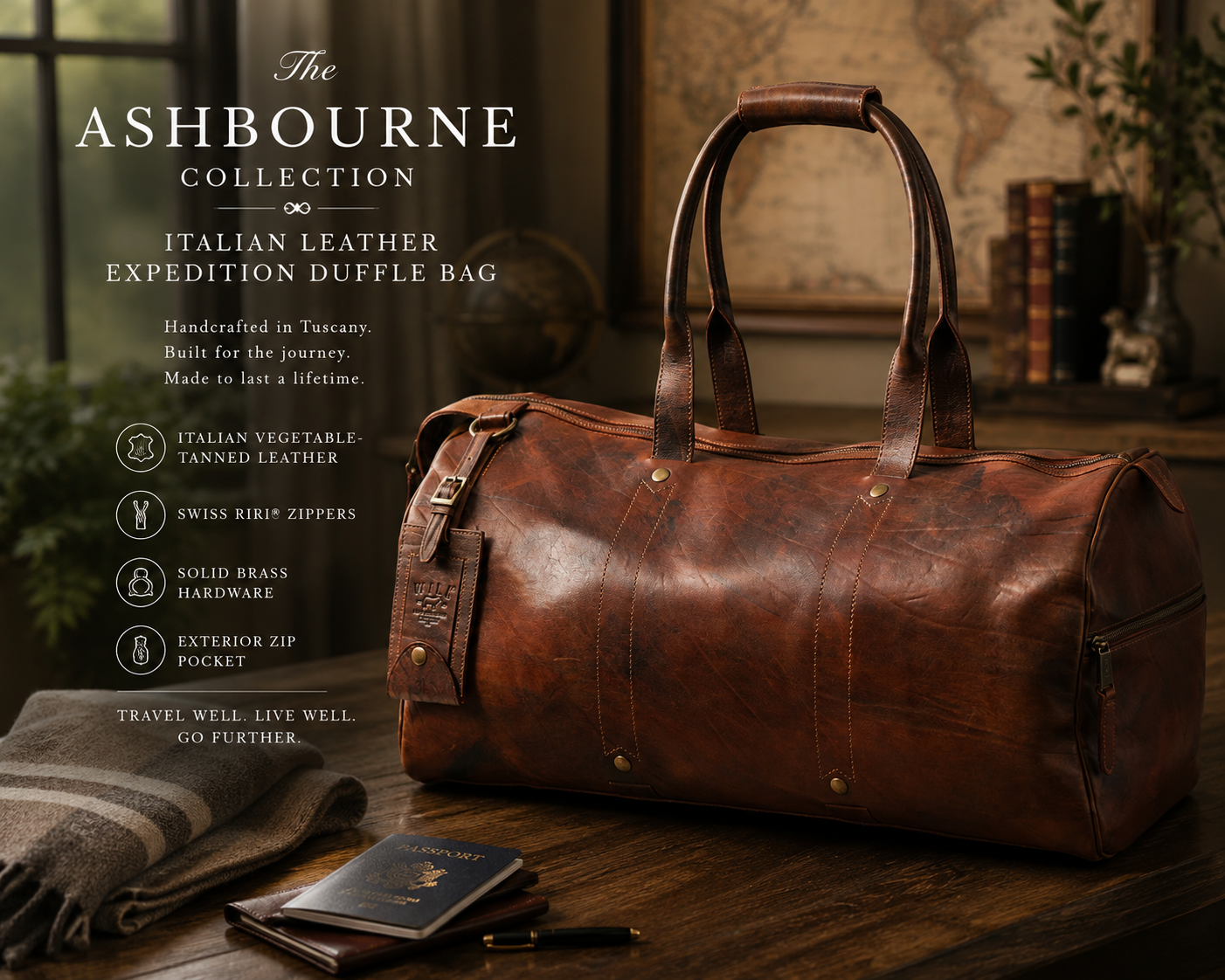 The Ashbourne Italian Leather Expedition Duffle Bag