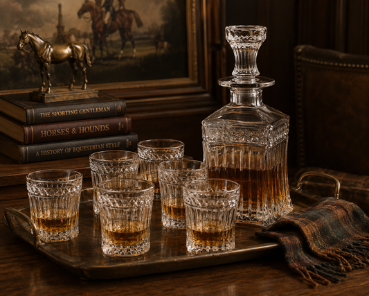 Foxcroft Estate Crystal Whiskey Decanter & Double Old Fashioned Glass Set | 7-Piece