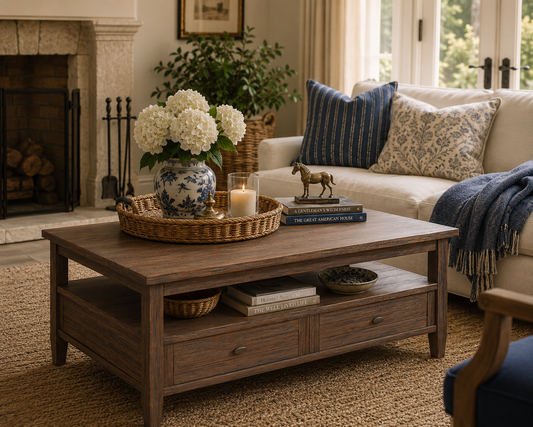 Ashcombe Shaker Coffee Table with Dual Drawers & Open Storage Shelf