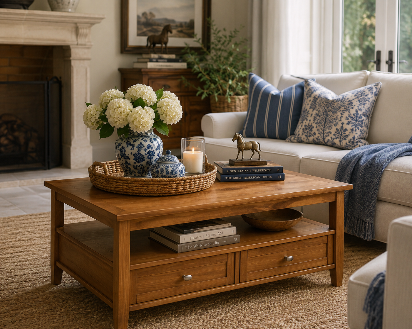 Ashcombe Shaker Coffee Table with Dual Drawers & Open Storage Shelf