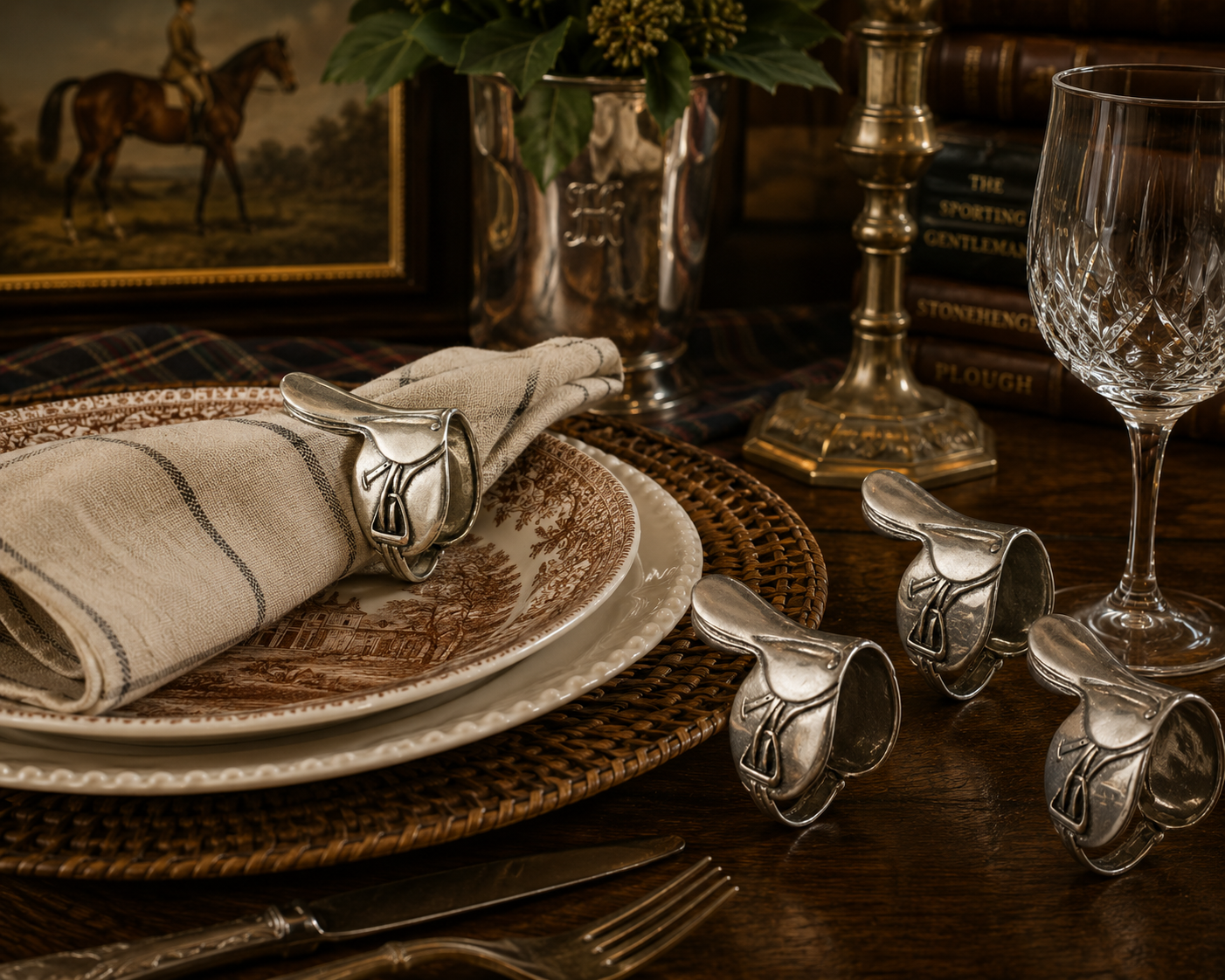 The Ashford English Saddle Pewter Napkin Rings | Set of 4