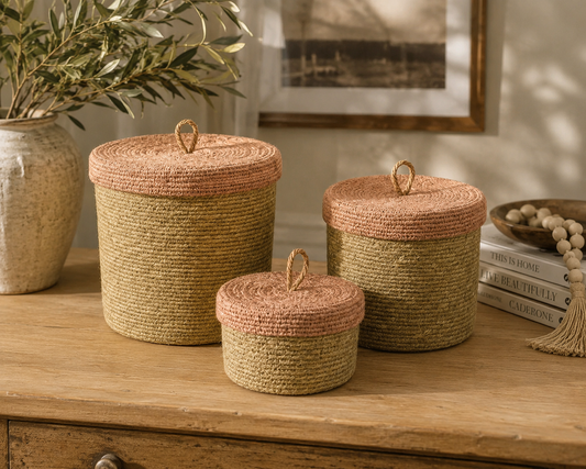 The Marlowe Handwoven Seagrass Nesting Canisters | Set of 3