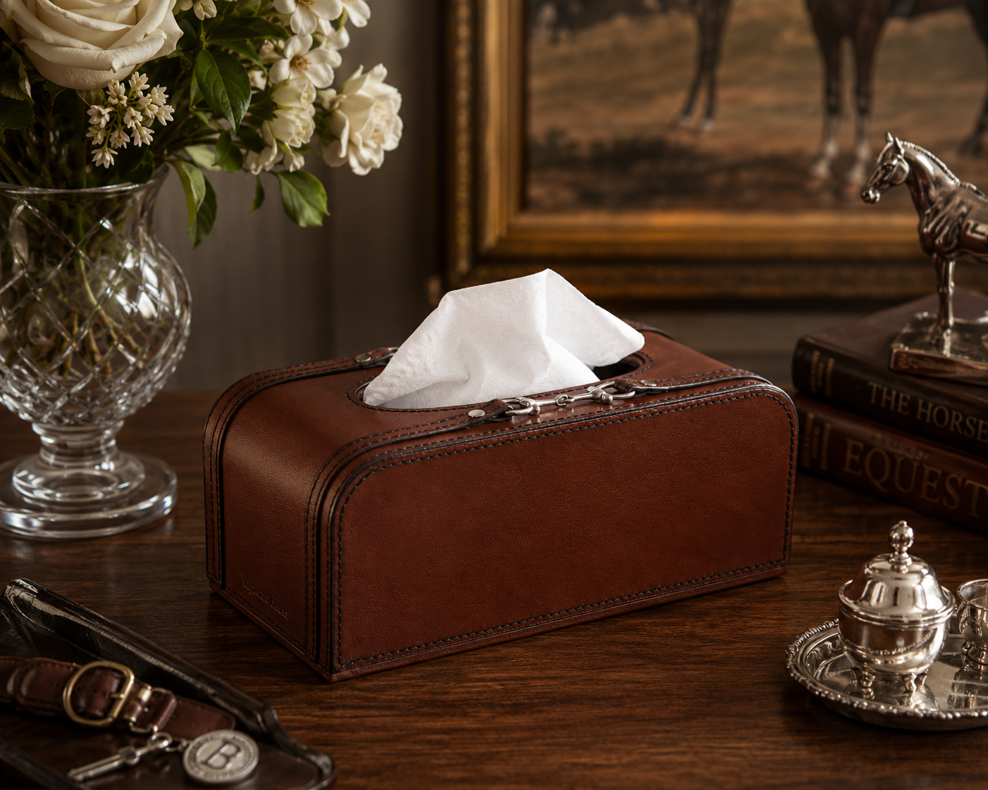 Ashbourne Genuine Leather Horse Bit Tissue Box Cover