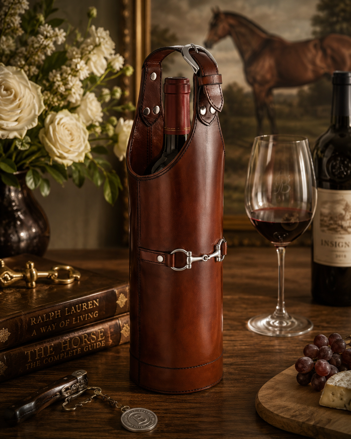 Ashbourne Genuine Leather Horse Bit Single Wine Bottle Carrier