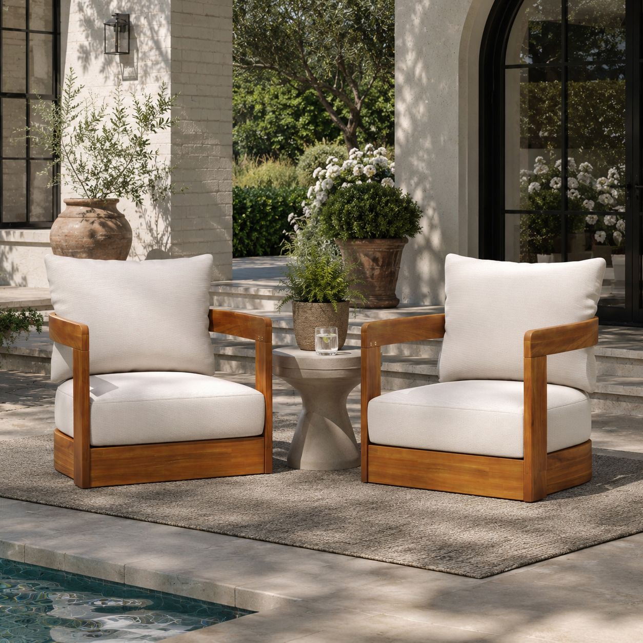Ashbourne Outdoor Acacia Club Chairs, Set of 2