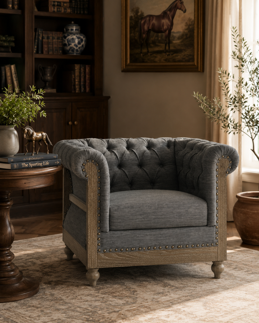 Ashbourne Tufted Club Chair with Scrolled Tuxedo Arms