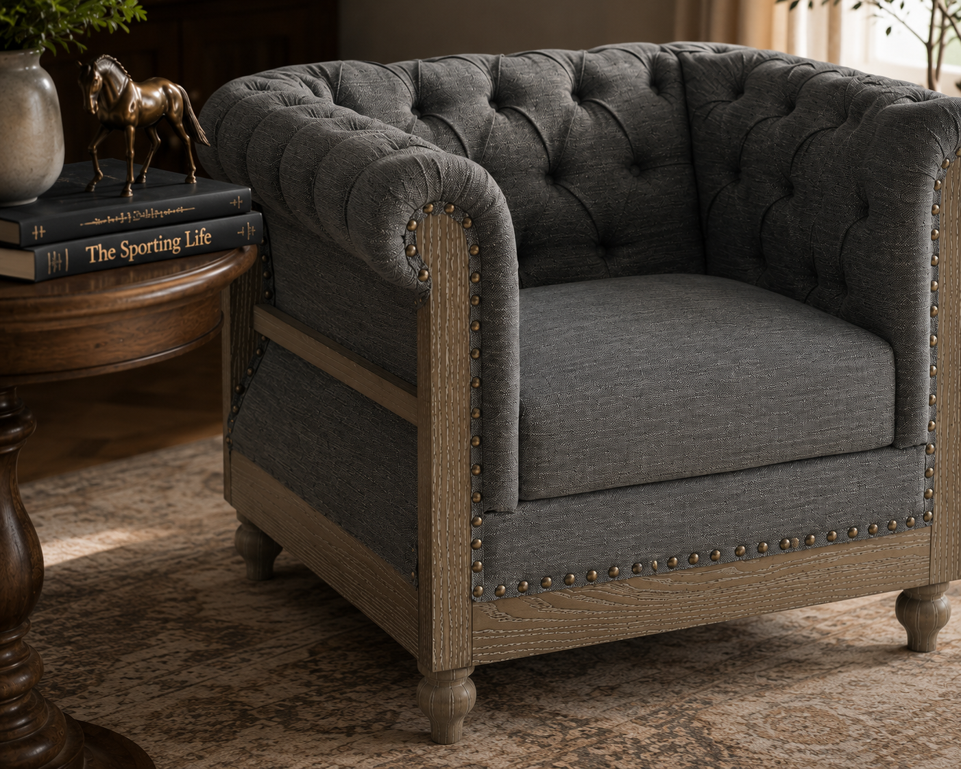 Ashbourne Tufted Club Chair with Scrolled Tuxedo Arms