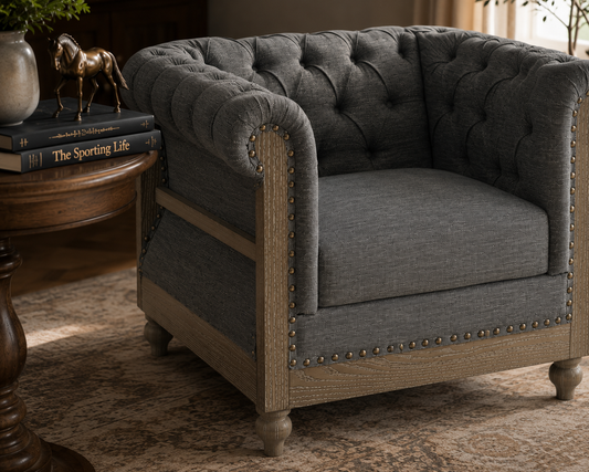 Ashbourne Tufted Club Chair with Scrolled Tuxedo Arms
