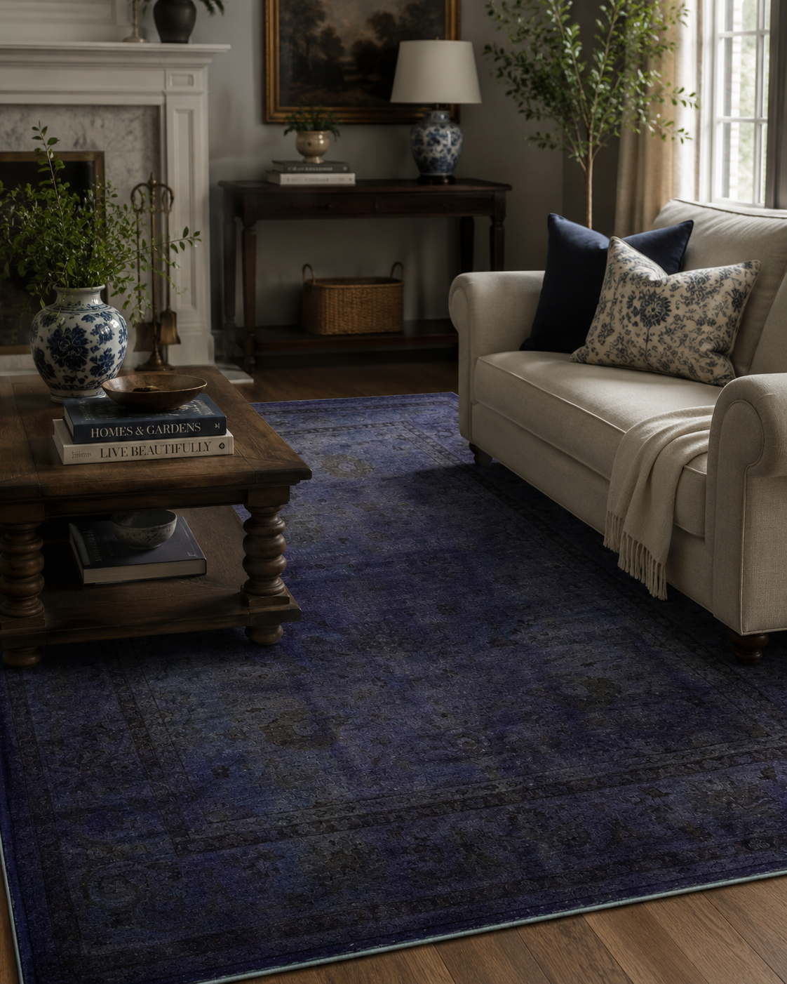 Windsor Overdyed Royal Purple Hand-Knotted Oushak Wool Area Rug | 8'4" × 11'5"