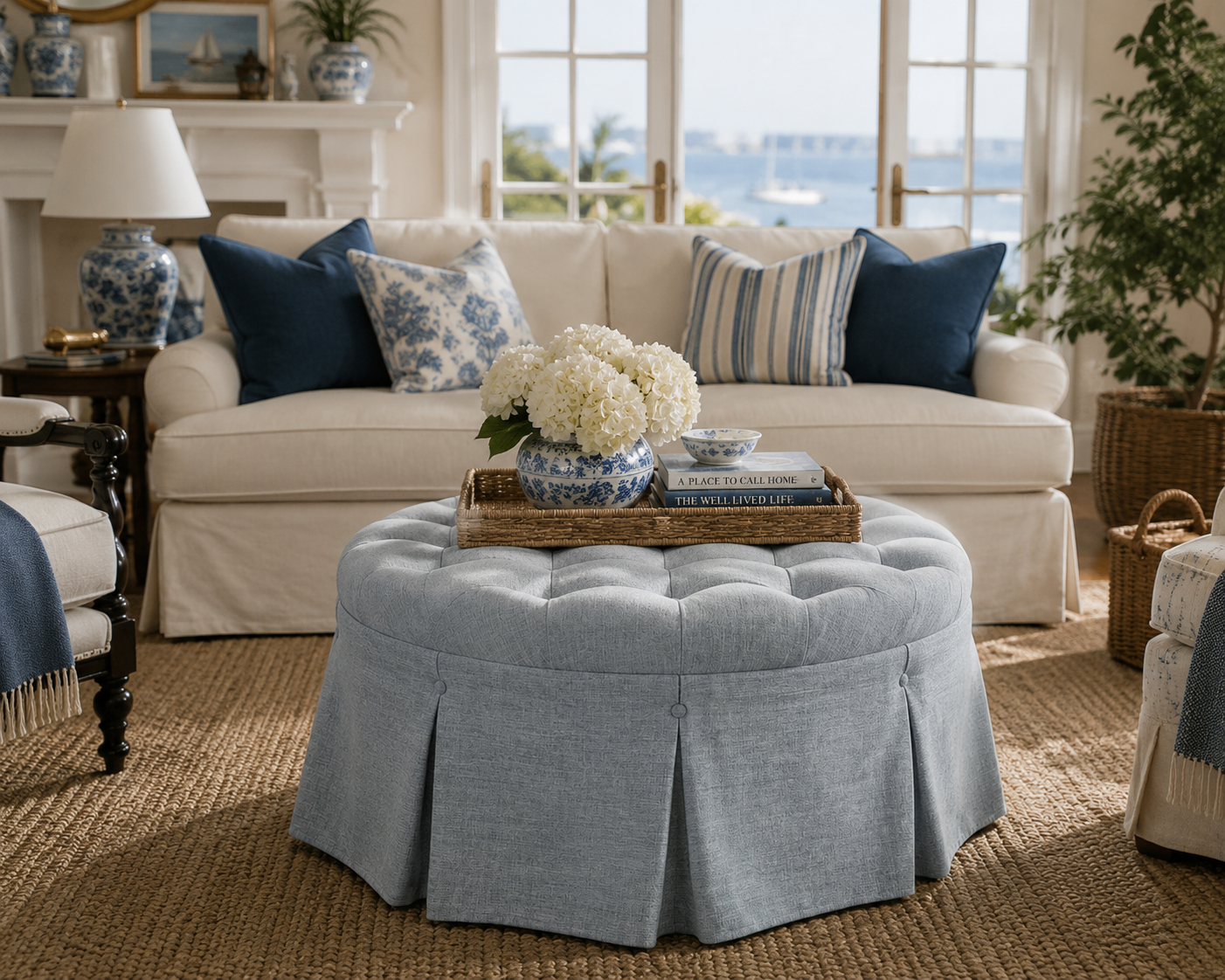 The Wainscott Tufted Skirted Round Cocktail Ottoman