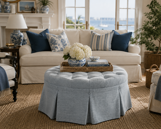 The Wainscott Tufted Skirted Round Cocktail Ottoman