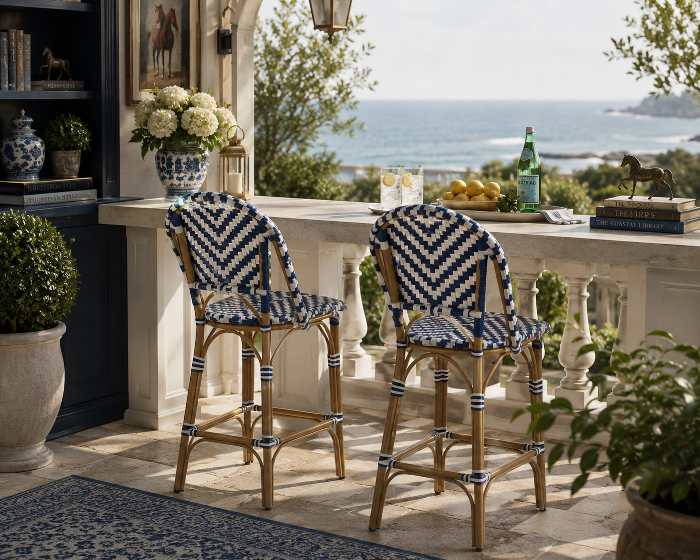 The Harbor House Café Rattan Outdoor Bar Stool Set of 2