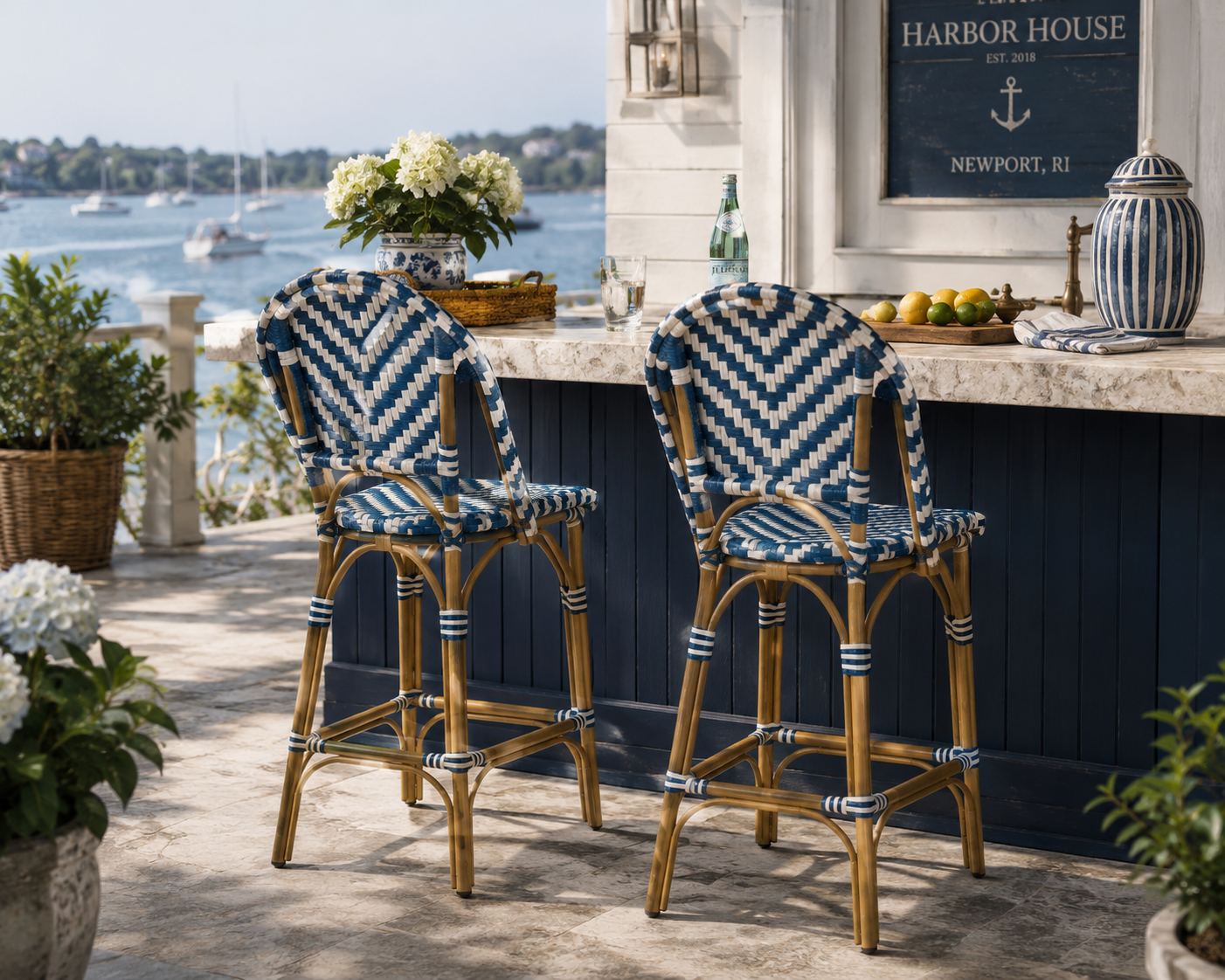 The Harbor House Café Rattan Outdoor Bar Stool Set of 2