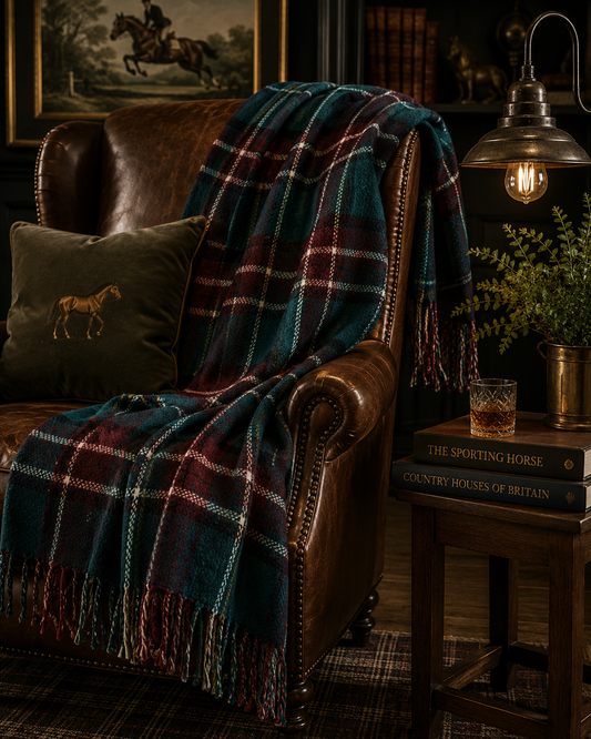 The Foxcroft Reversible Plaid & Herringbone Fringe Throw Blanket