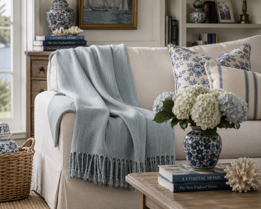 The Seabrook Chambray Woven Fringe Throw Blanket