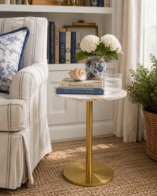 The Ashbourne Marble Pedestal Side Table